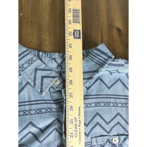 Modern Amusement Mens Long Sleeve Button-Up Shirt Blue Geometric Pattern Size L - Picture 4 of 6